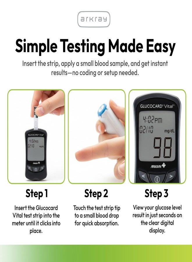 ARKRAY GLUCOCARD Vital Blood Glucose Test Strips – No Coding Required, Fast 7-Second Results, 0.5 Microliter Sample Size – Compatible with GLUCOCARD Vital Glucose Meter, 150 Count (3 Packs of 50) - Image 3